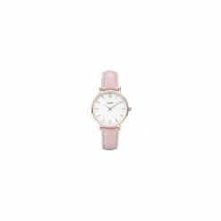 Montre Femme Minuit Rosée Bracelet Cuir Rose Fond Blanc Cluse