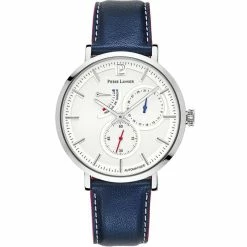 Montre Homme PIERRE LANNIER, Evidence Automatique Acier Argent Et Cuir Bleu