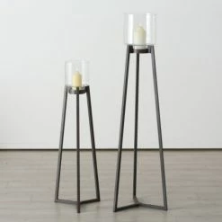 Photophore En Verre Sur Pieds En Métal Noir Denia