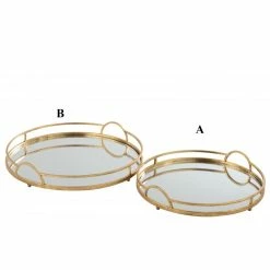 Plateau Rond Miroir En Métal Doré